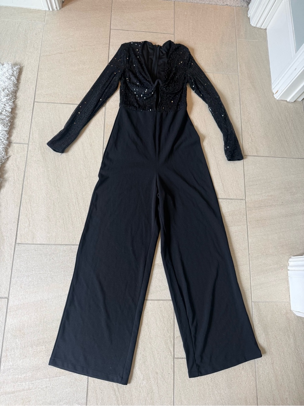 Hello Molly Black Sequin Long-Sleeve Jumpsuit
